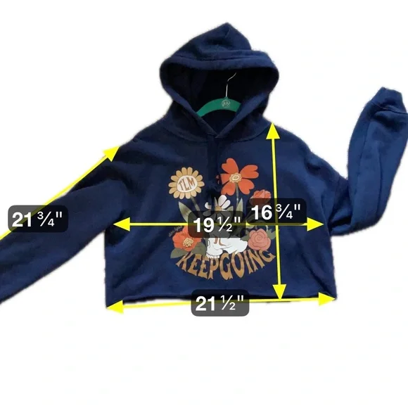 Cropped Graphic Hoodie Keep Going Floral Skull Gray Grunge Streetwear Medium - Picture 4 of 6